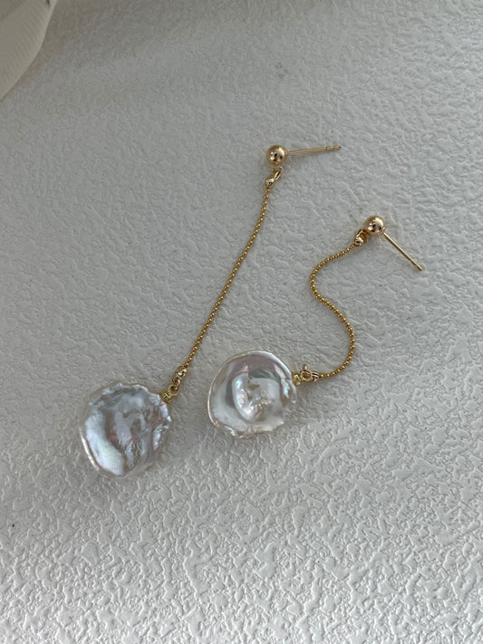 Pearl Petal Long Chain Earrings - Elegant Floral Drop Earrings
