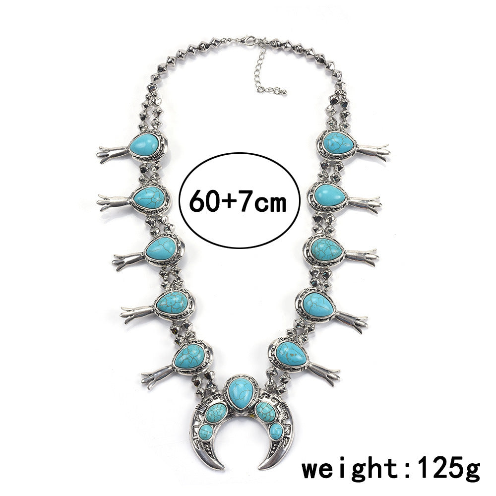 Turquoise Crescent Moon Statement Necklace