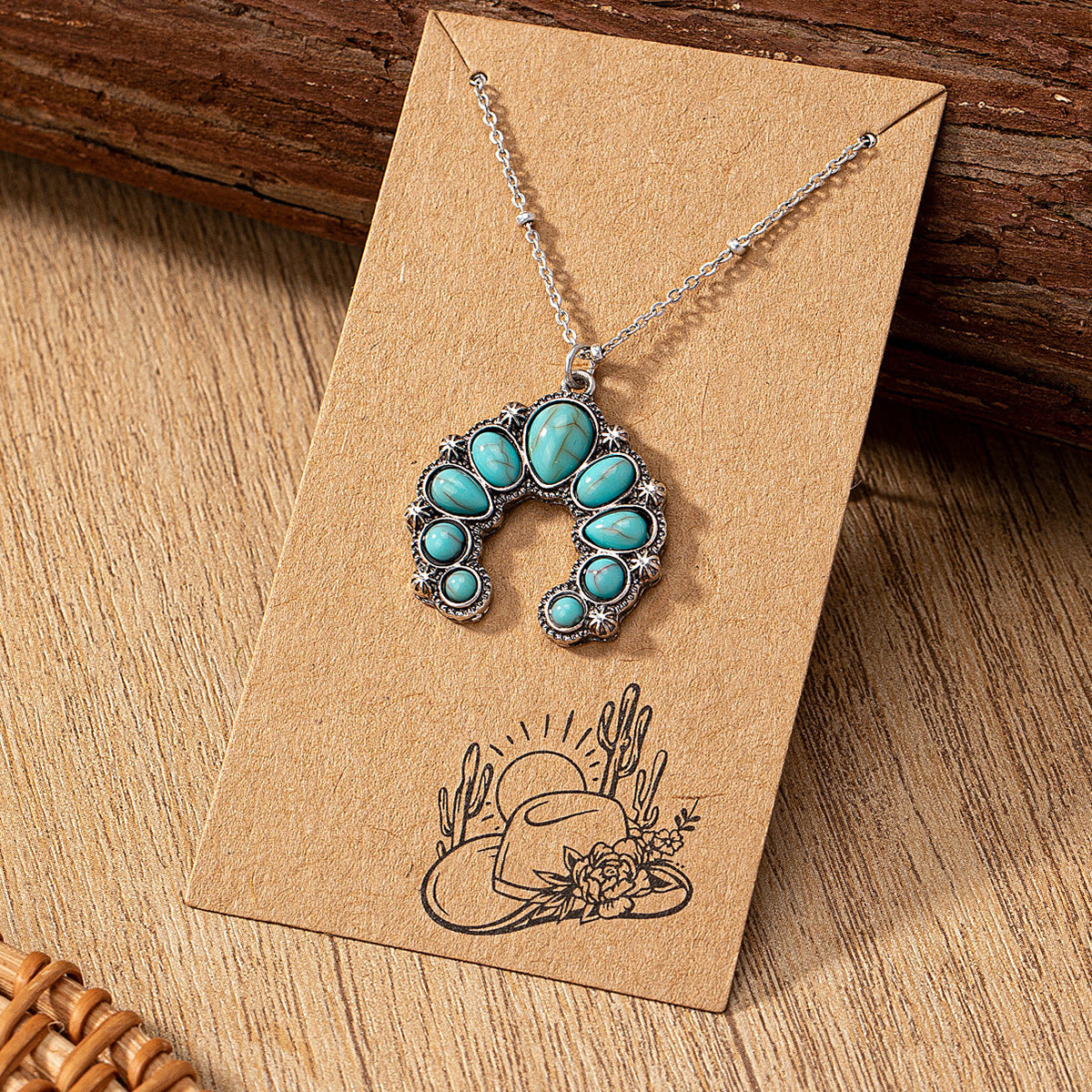 Turquoise Cactus Hat Pendant Necklace