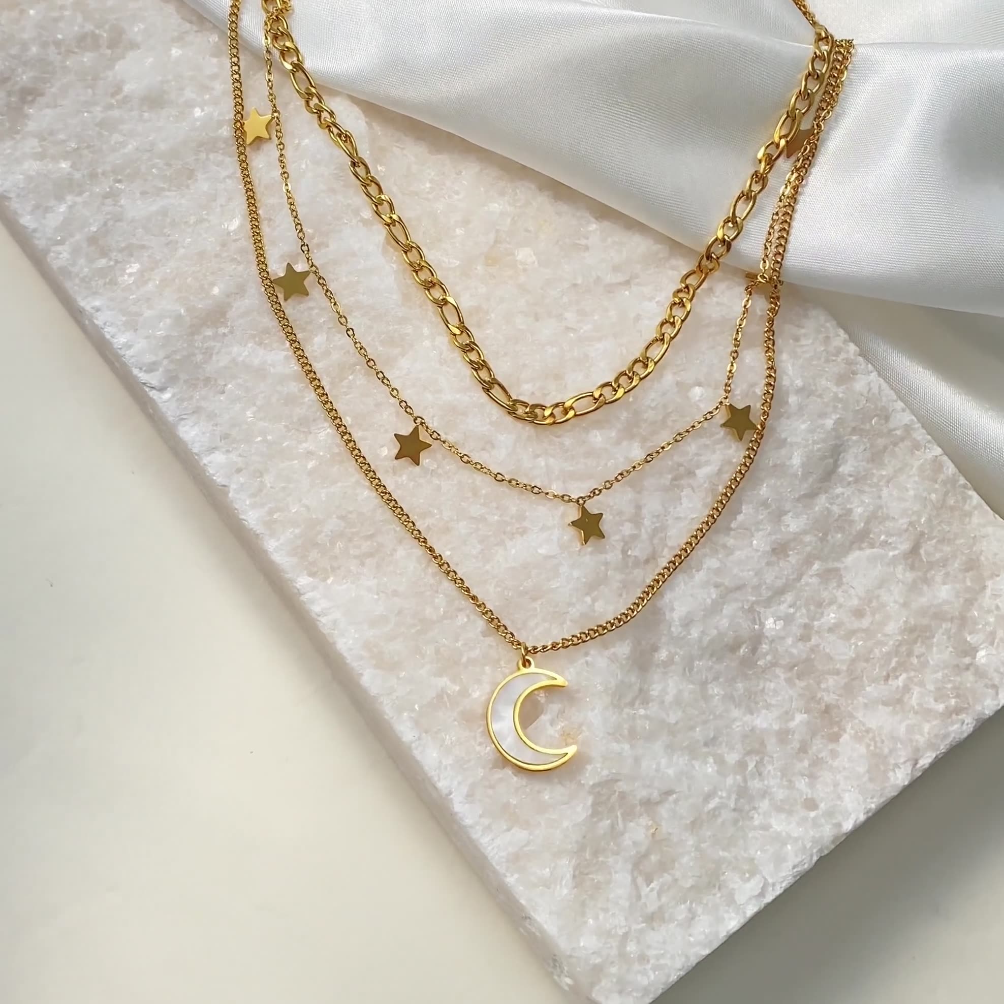 Edgy Trendy Star Moon Titanium Steel Necklace