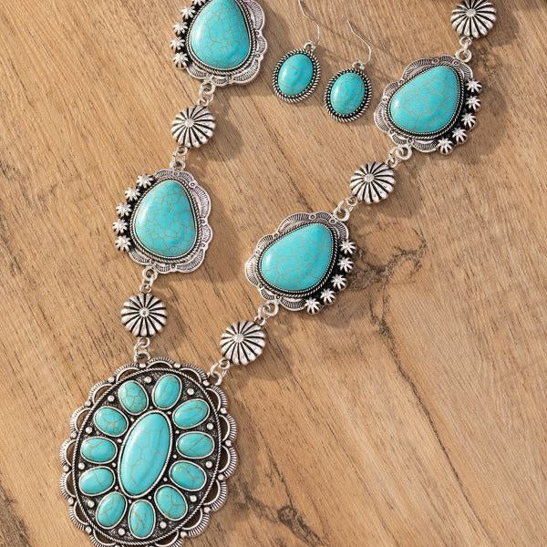 Western Turquoise Earring and Necklace Set