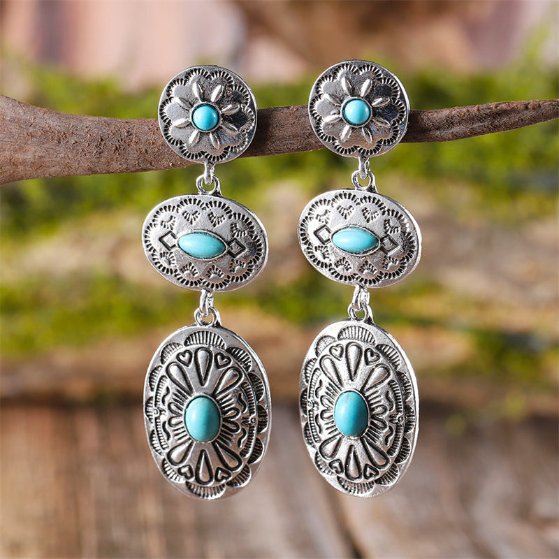 Simple Vintage Turquoise Oval Earrings