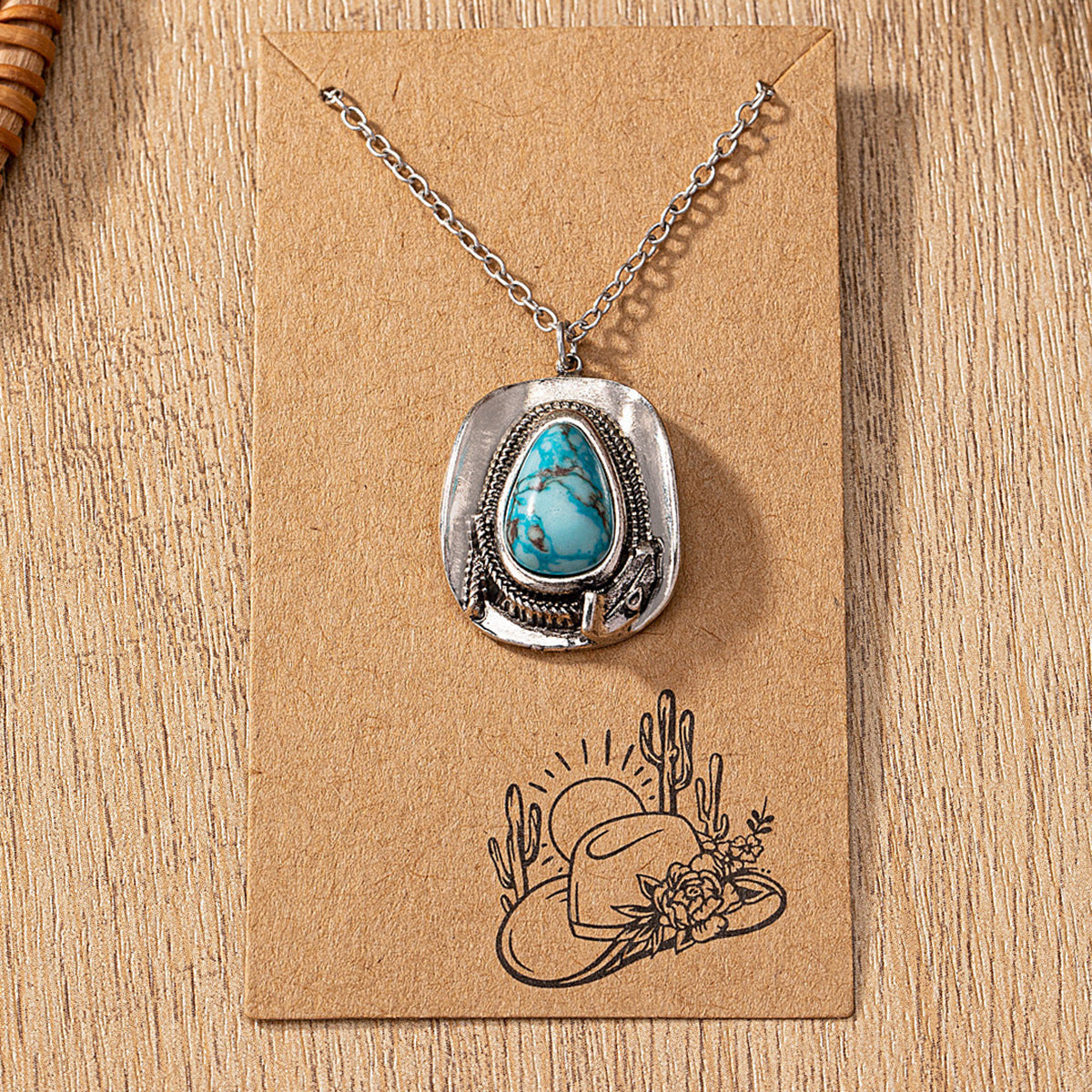 Turquoise Cactus Hat Pendant Necklace