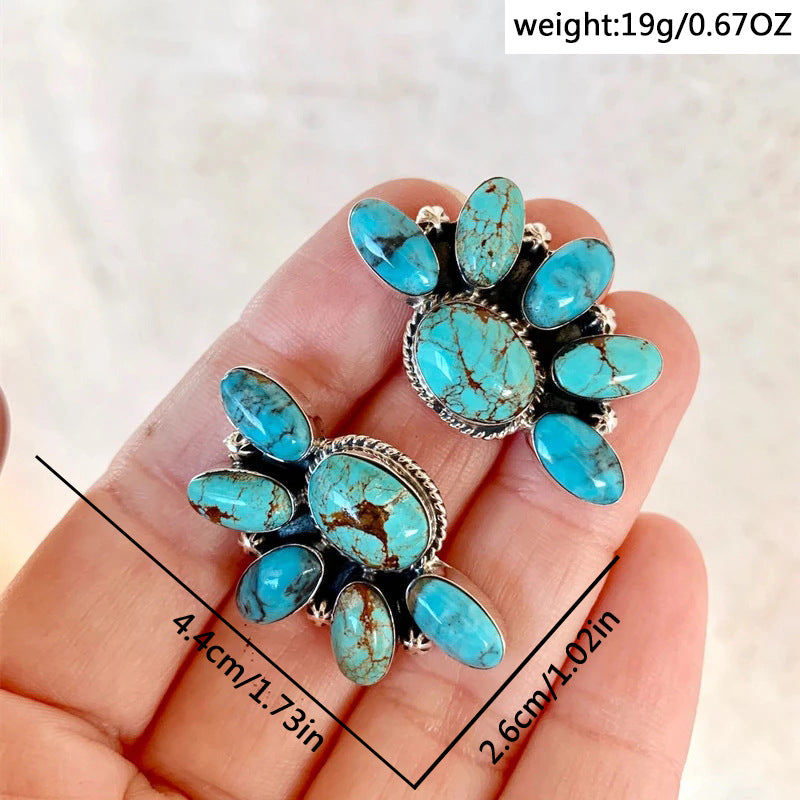 Bohemian-style vintage floral turquoise stud earrings