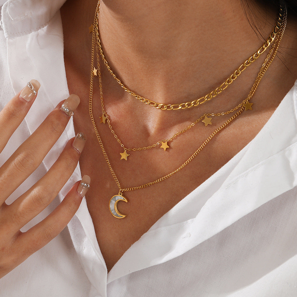 Edgy Trendy Star Moon Titanium Steel Necklace