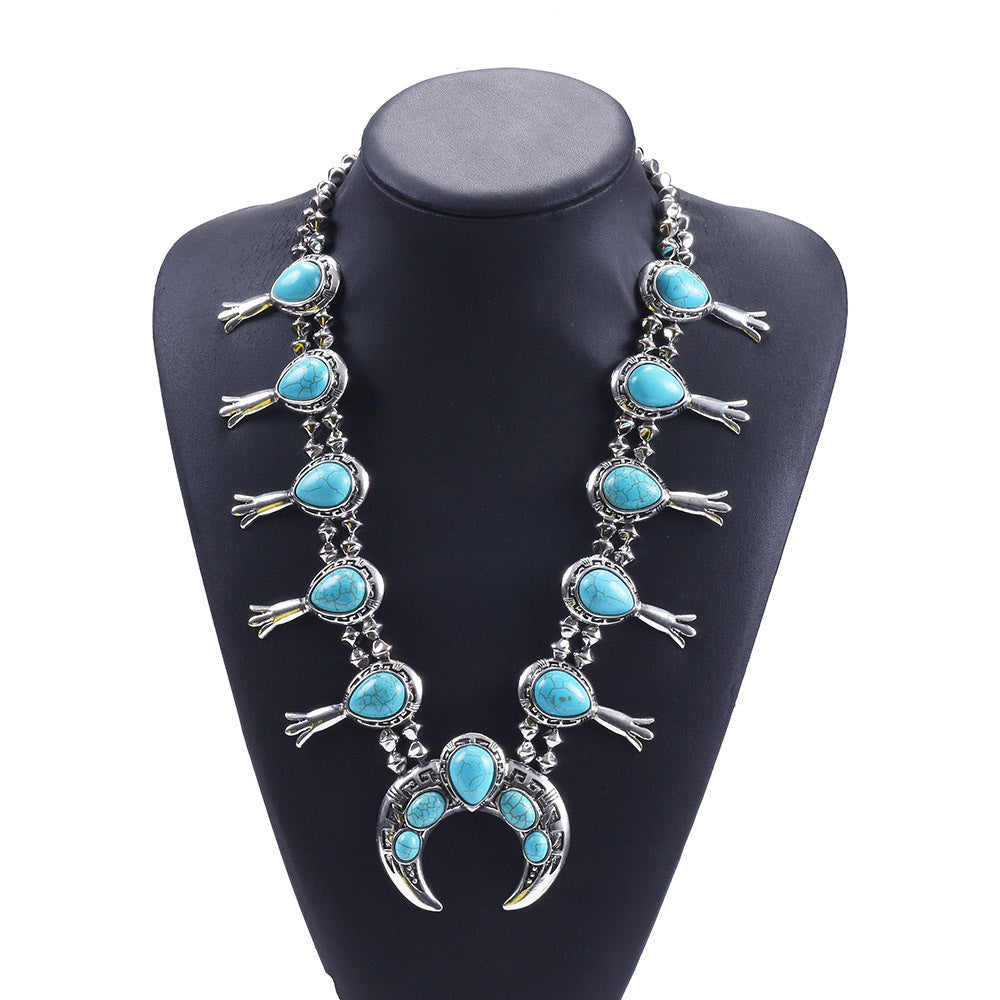 Turquoise Crescent Moon Statement Necklace