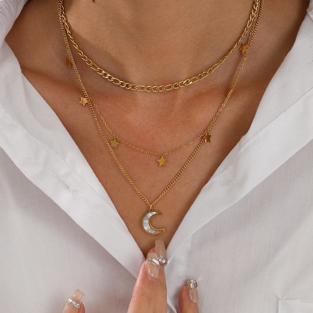 Edgy Trendy Star Moon Titanium Steel Necklace