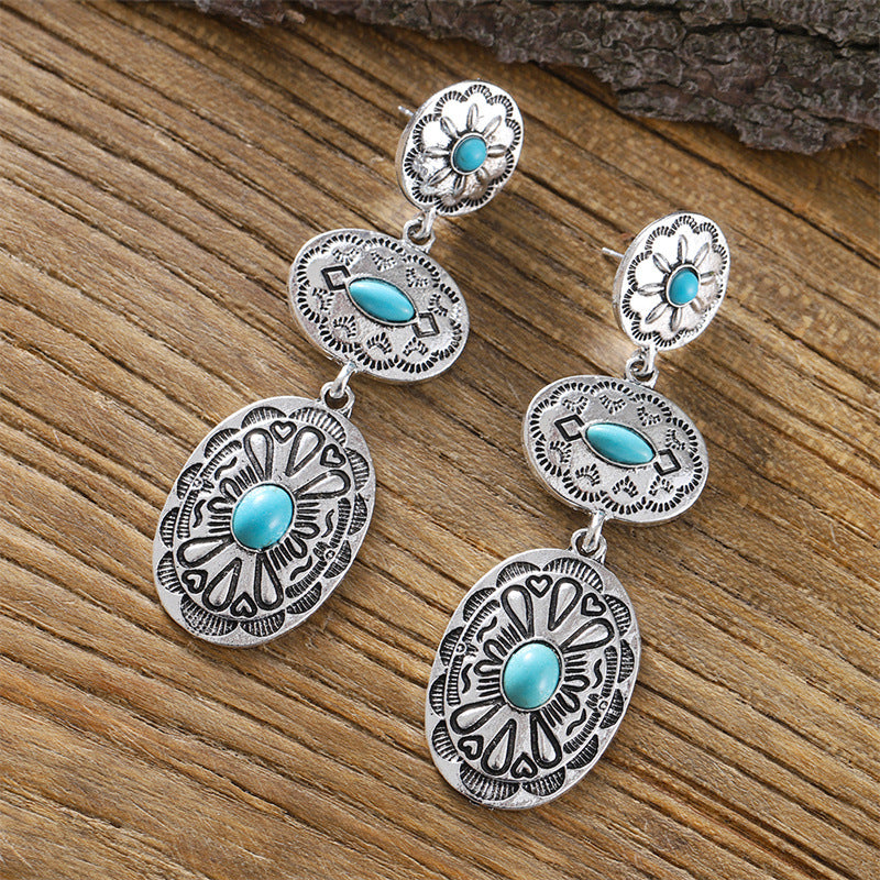 Simple Vintage Turquoise Oval Earrings