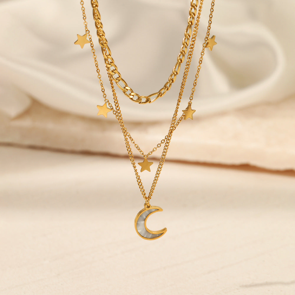 Edgy Trendy Star Moon Titanium Steel Necklace