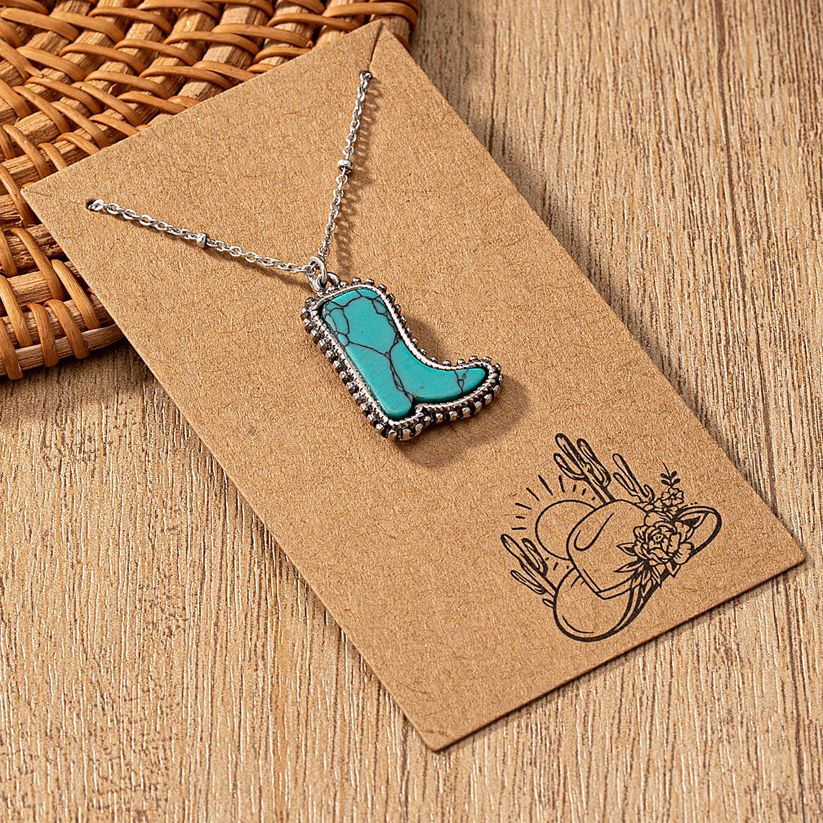 Turquoise Cactus Hat Pendant Necklace
