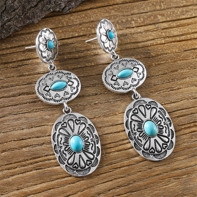 Simple Vintage Turquoise Oval Earrings