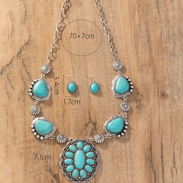 Western Turquoise Earring and Necklace Set