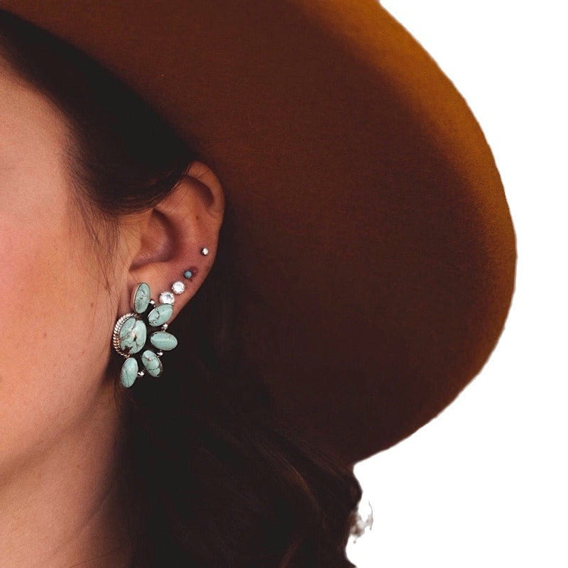 Bohemian-style vintage floral turquoise stud earrings