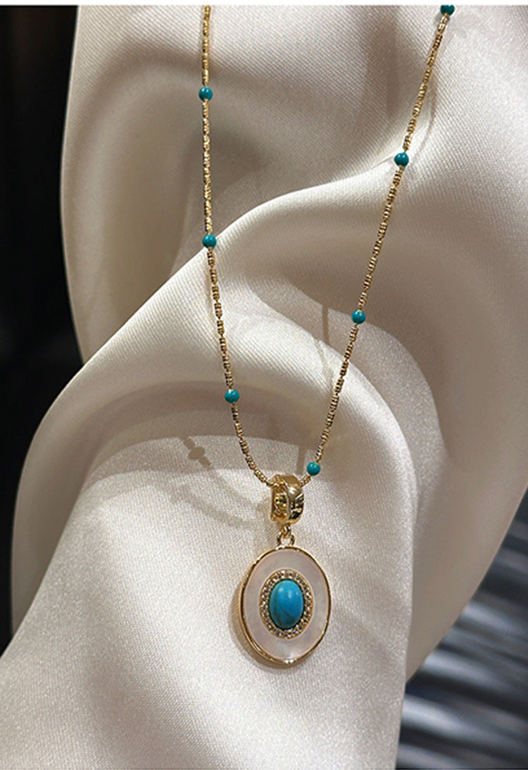 Turquoise and Pearl Layered Necklace with Collarbone Chain