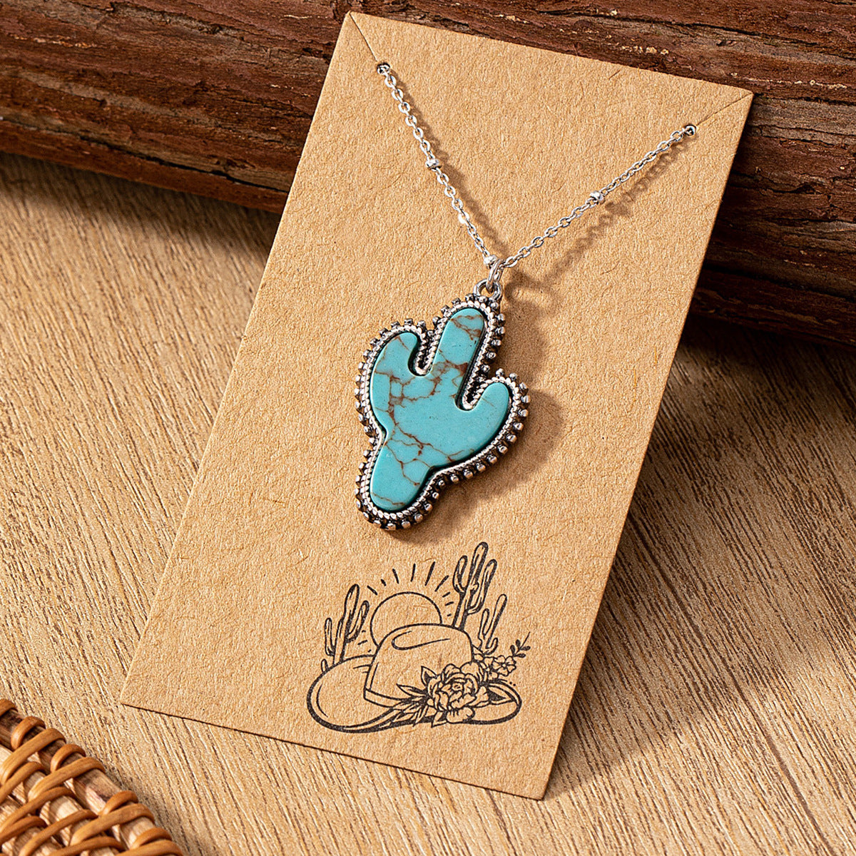 Turquoise Cactus Hat Pendant Necklace