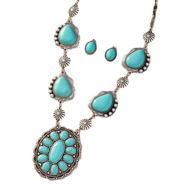 Western Turquoise Earring and Necklace Set