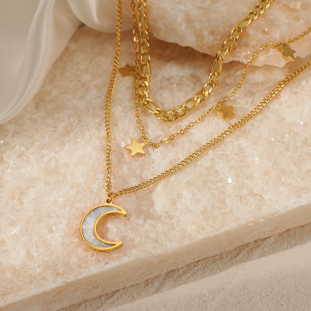 Edgy Trendy Star Moon Titanium Steel Necklace