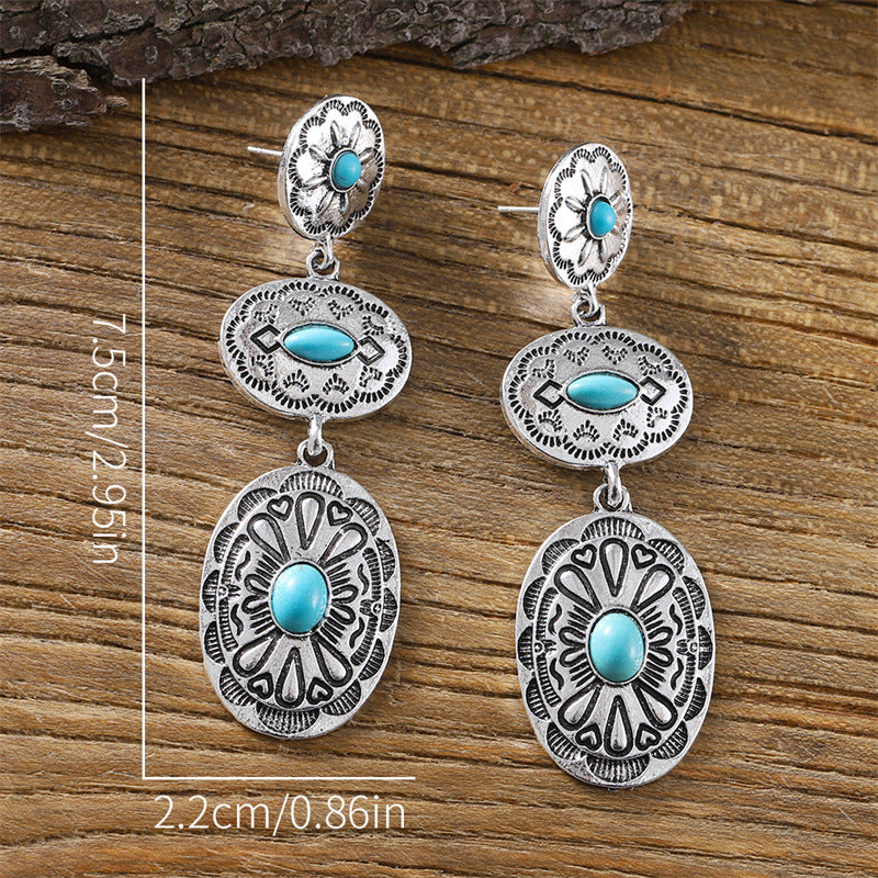 Simple Vintage Turquoise Oval Earrings