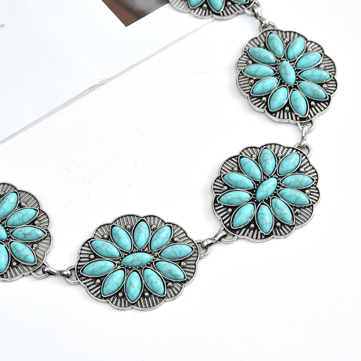 Bohemian Vintage Turquoise Inlaid Metal Waist Chain