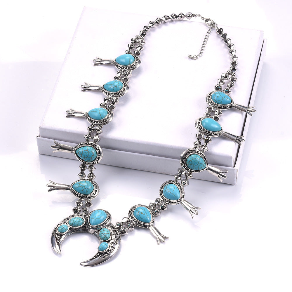 Turquoise Crescent Moon Statement Necklace