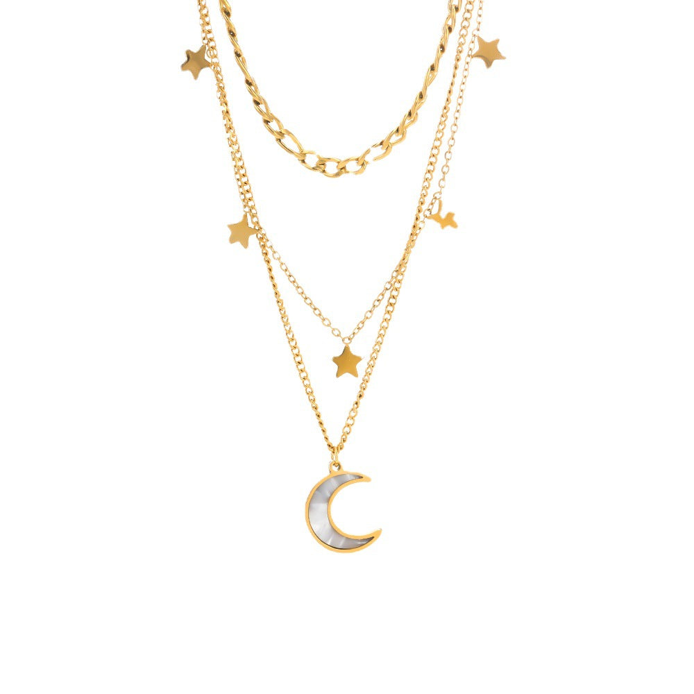 Edgy Trendy Star Moon Titanium Steel Necklace