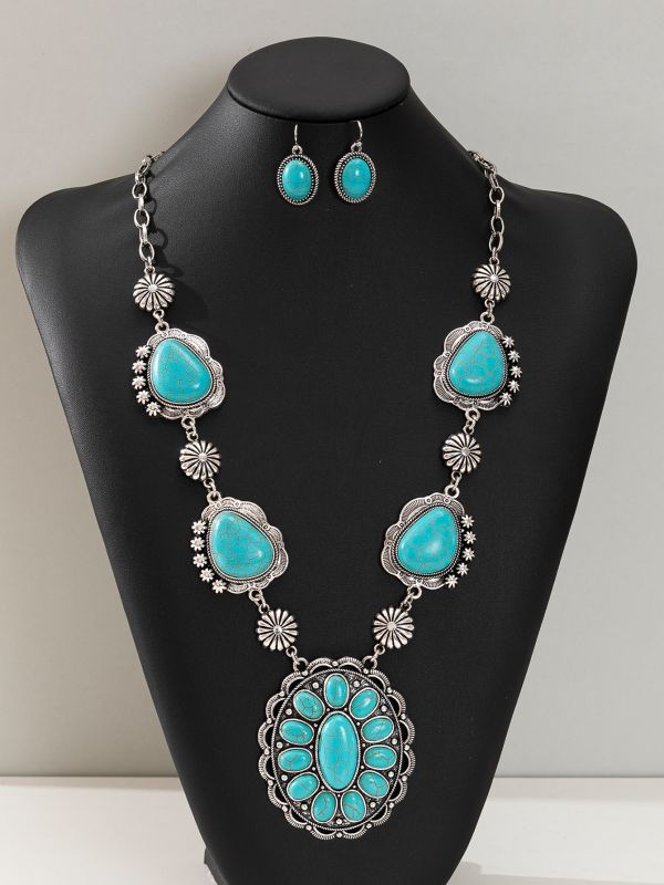 Western Turquoise Earring and Necklace Set