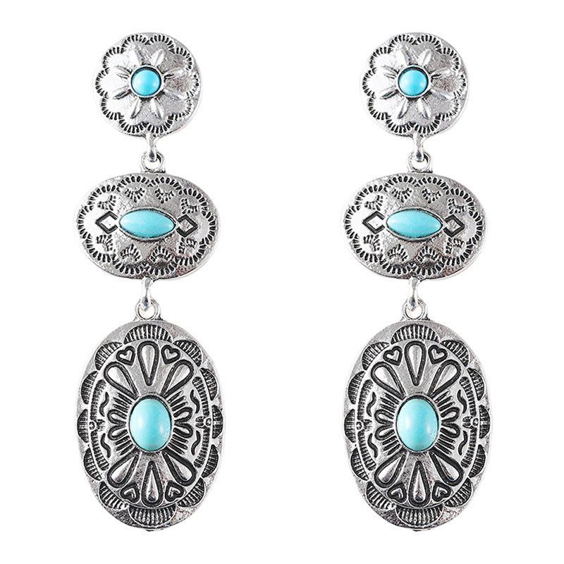 Simple Vintage Turquoise Oval Earrings