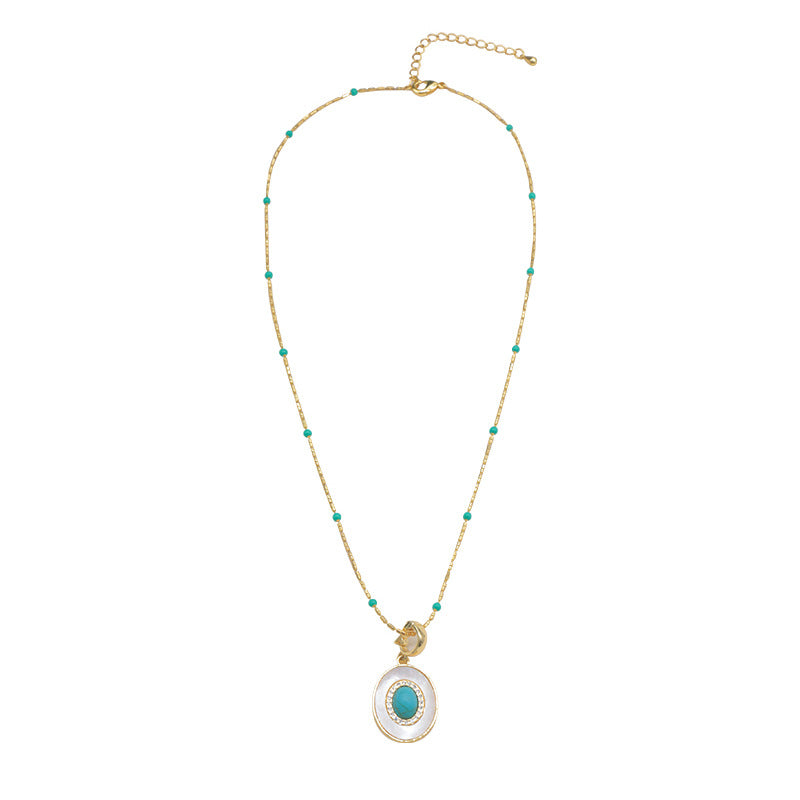 Turquoise and Pearl Layered Necklace with Collarbone Chain