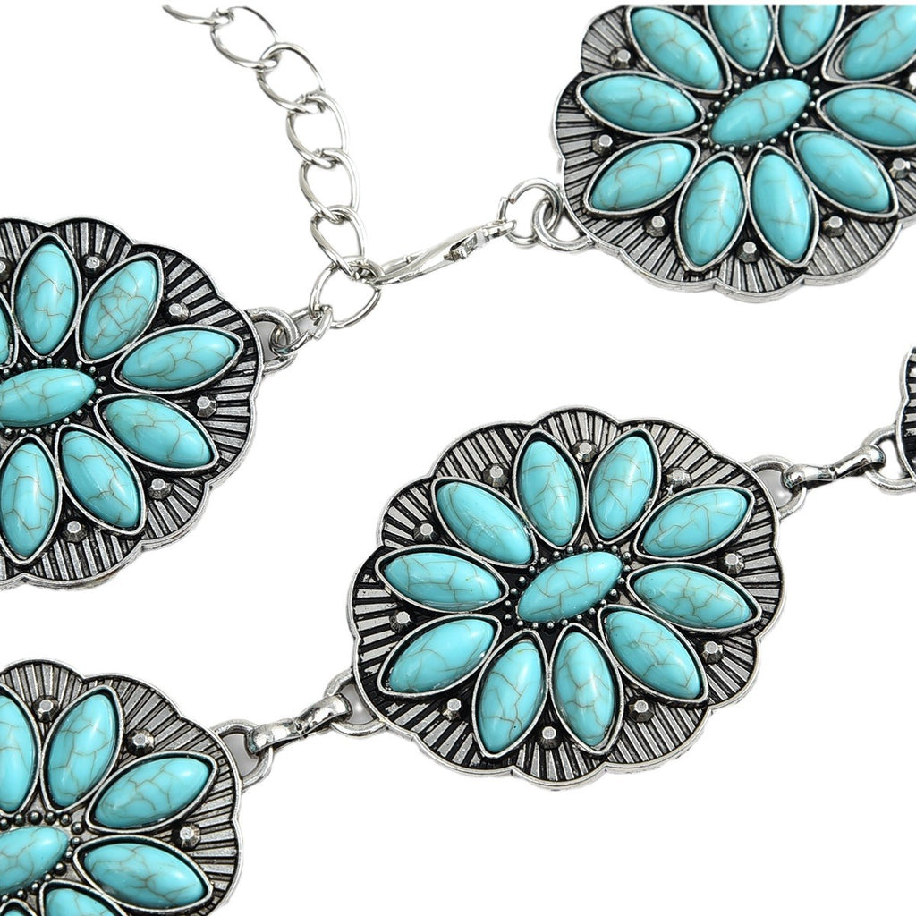 Bohemian Vintage Turquoise Inlaid Metal Waist Chain