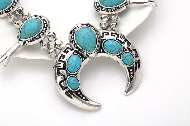 Turquoise Crescent Moon Statement Necklace