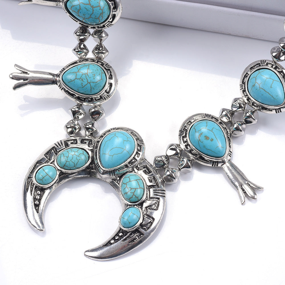 Turquoise Crescent Moon Statement Necklace