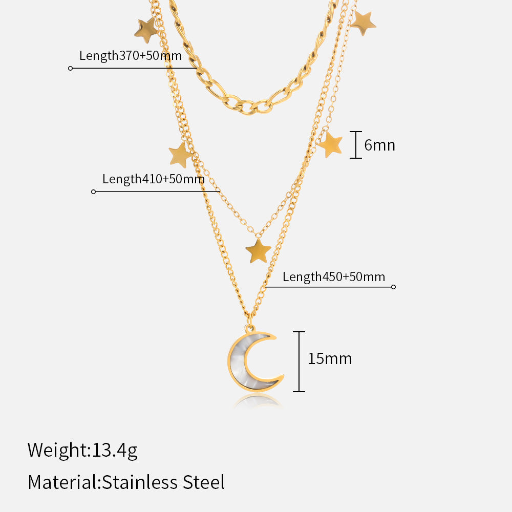 Edgy Trendy Star Moon Titanium Steel Necklace