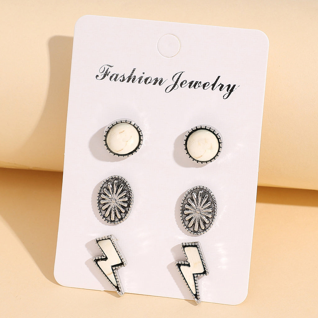 Bohemian Lightning Pumpkin Flower Turquoise Alloy Earring Trio Set