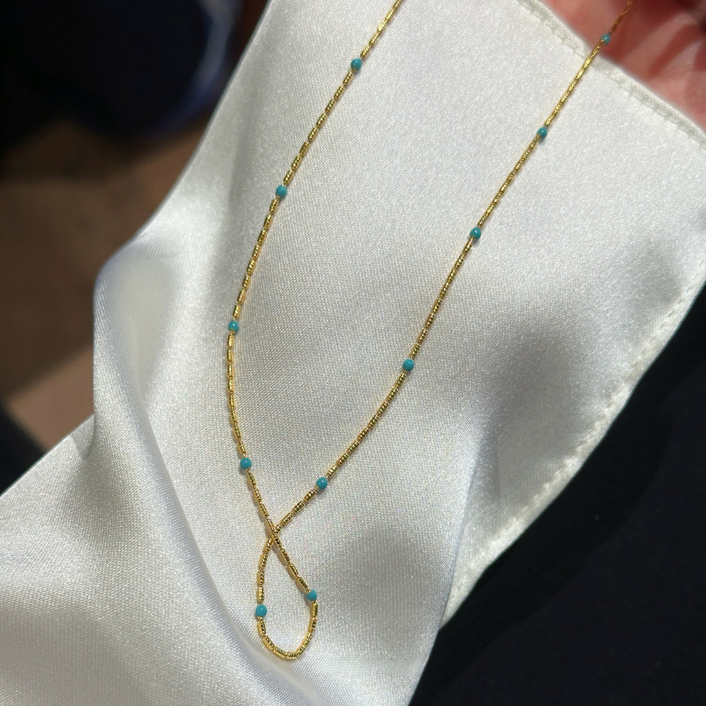 Turquoise and Pearl Layered Necklace with Collarbone Chain