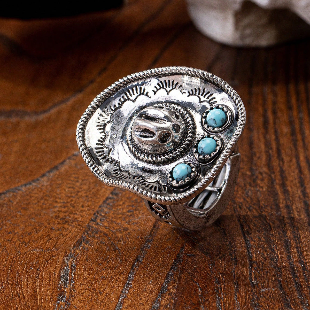 Vintage Denim-style Turquoise Decorated Ring