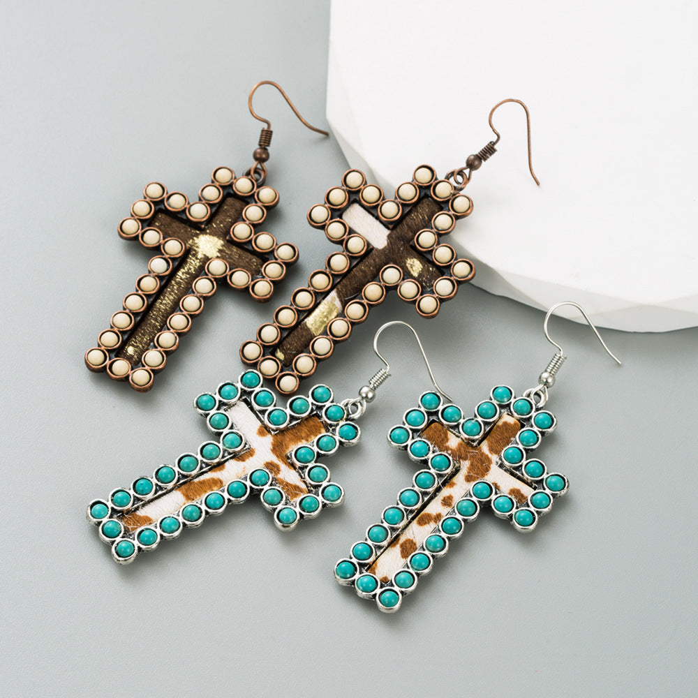 Ethnic-style Alloy Inlaid White Turquoise Earrings