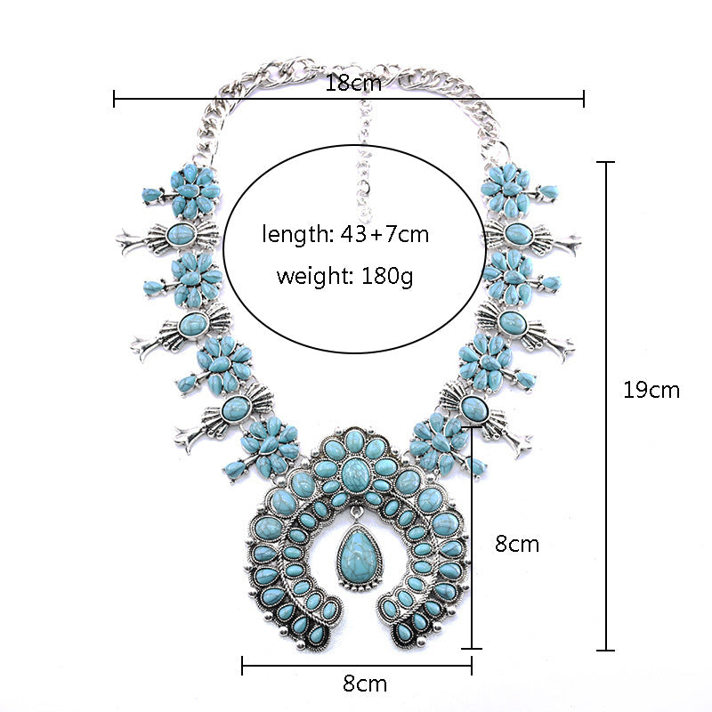 Bohemian Turquoise Flower Pendant Alloy Necklace
