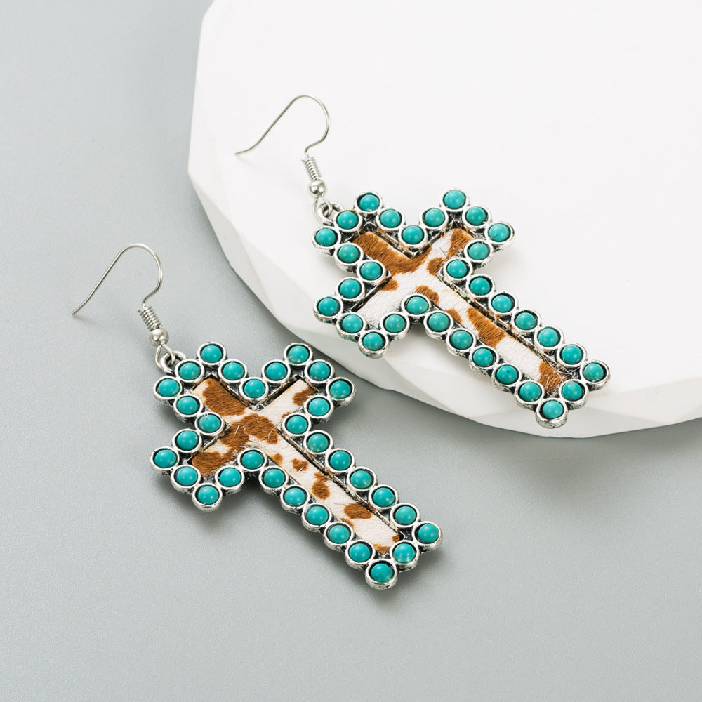 Ethnic-style Alloy Inlaid White Turquoise Earrings