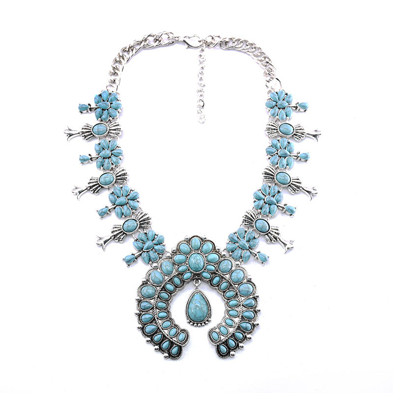 Bohemian Turquoise Flower Pendant Alloy Necklace