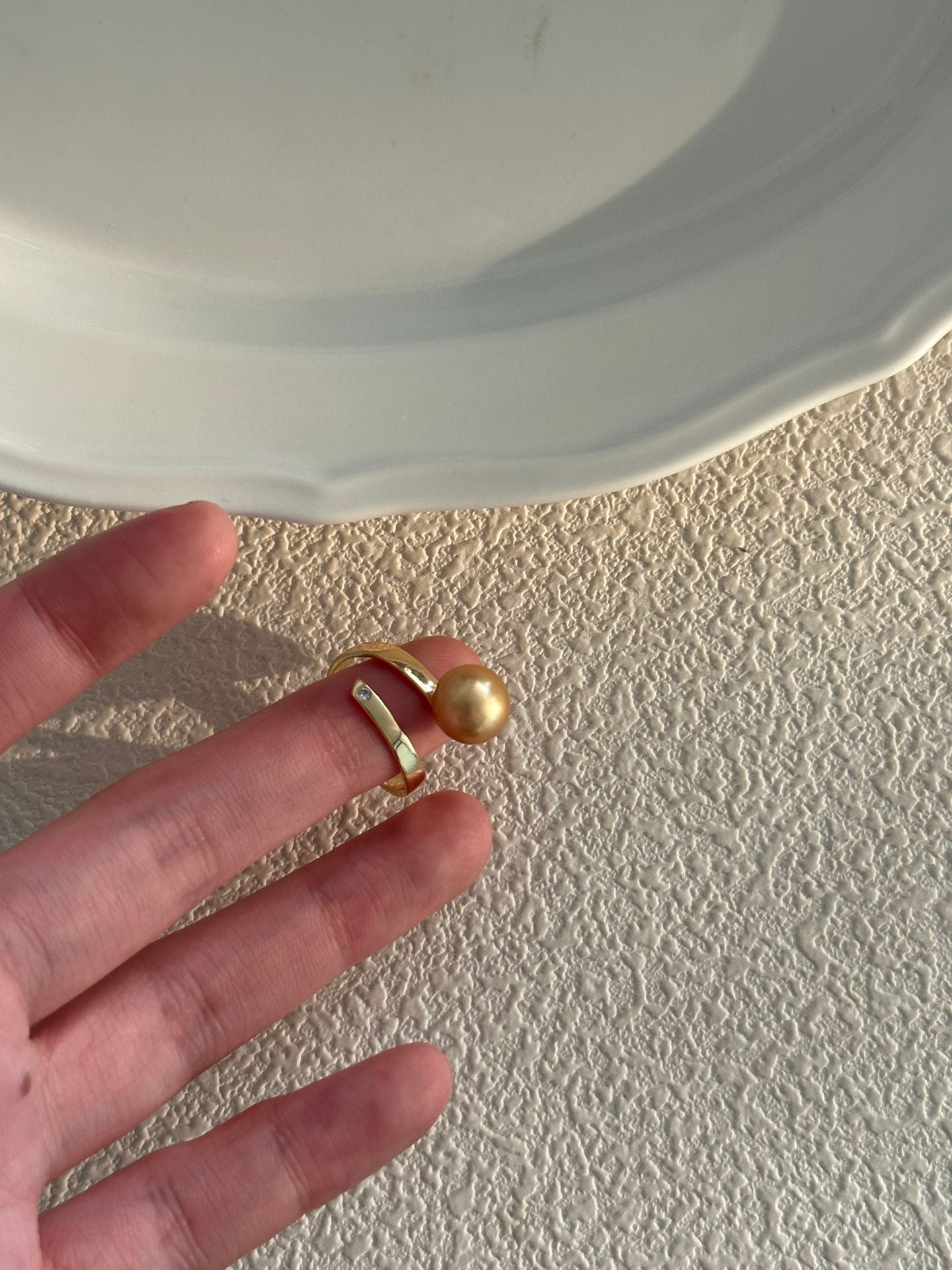 Natural Pearl Gold Ring - Elegant Adjustable Open Ring