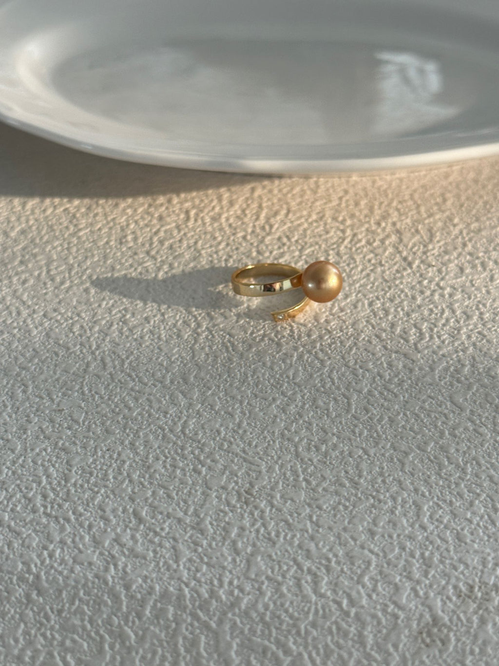 Natural Pearl Gold Ring - Elegant Adjustable Open Ring