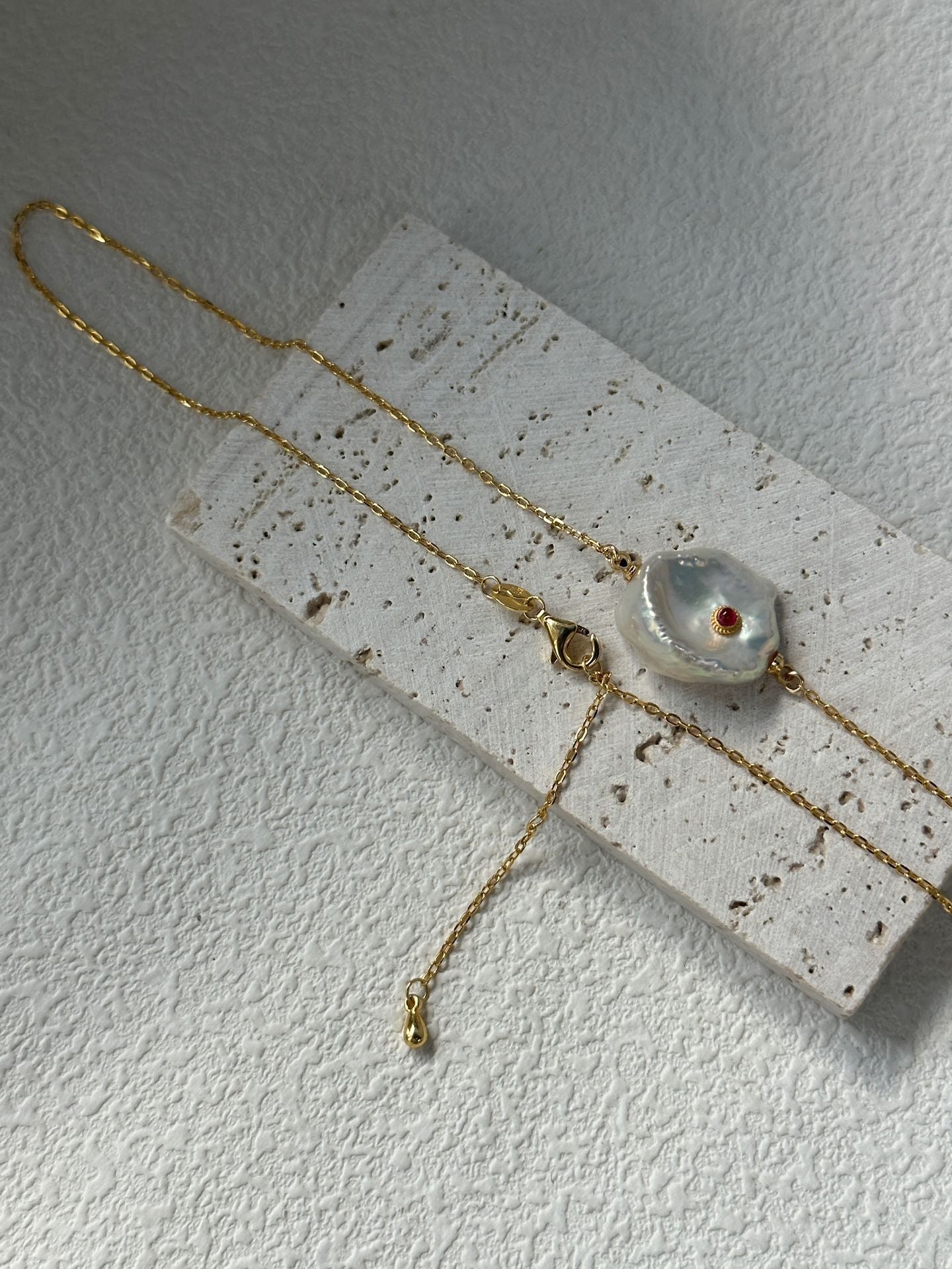 Ruby-inlaid Petal Necklace