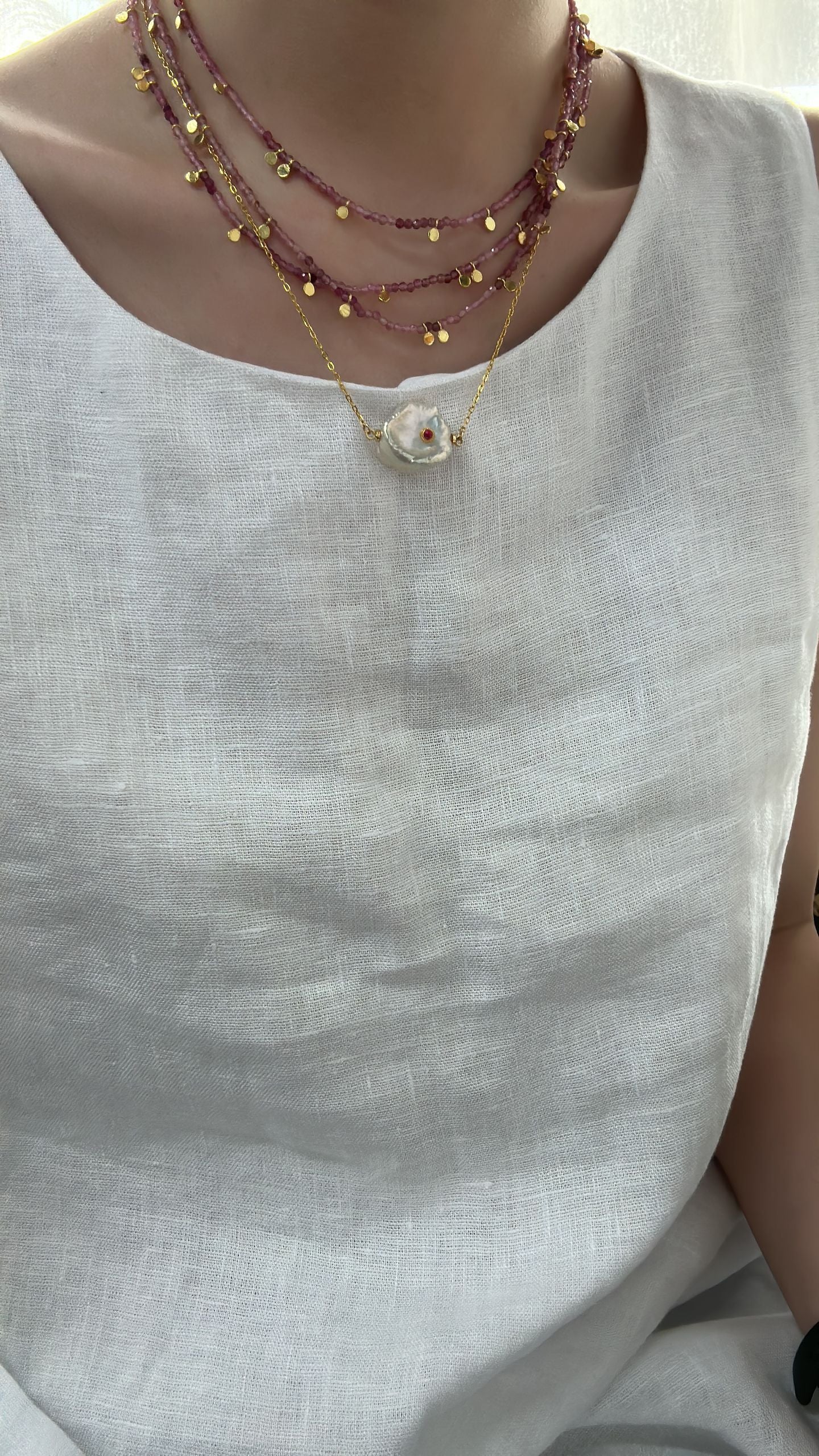 Ruby-inlaid Petal Necklace