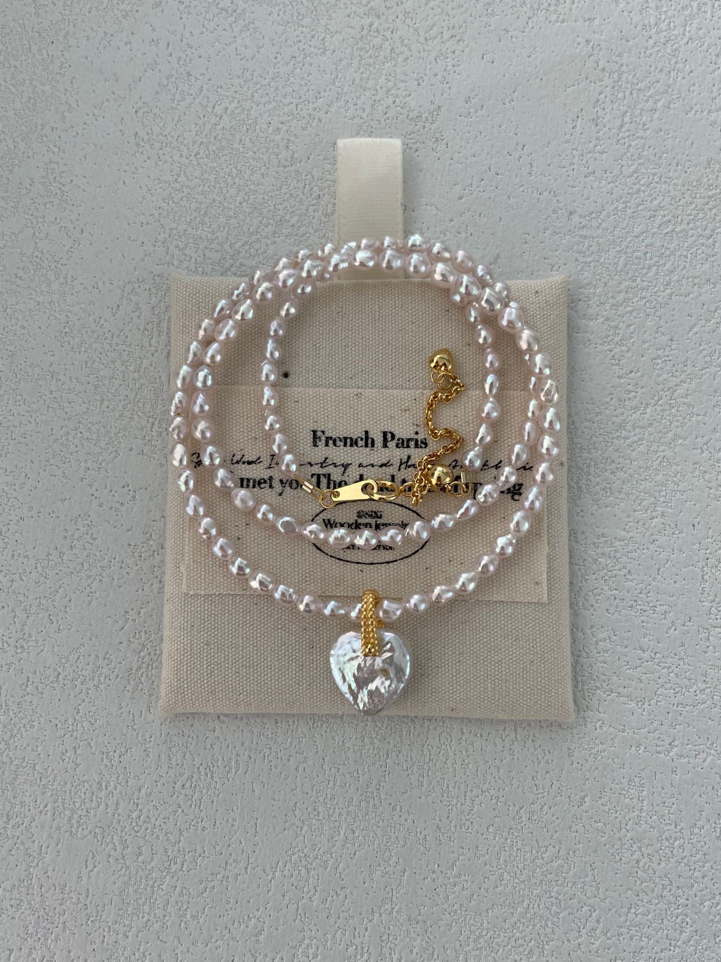 Fairy Pink Heart Pearl Necklace