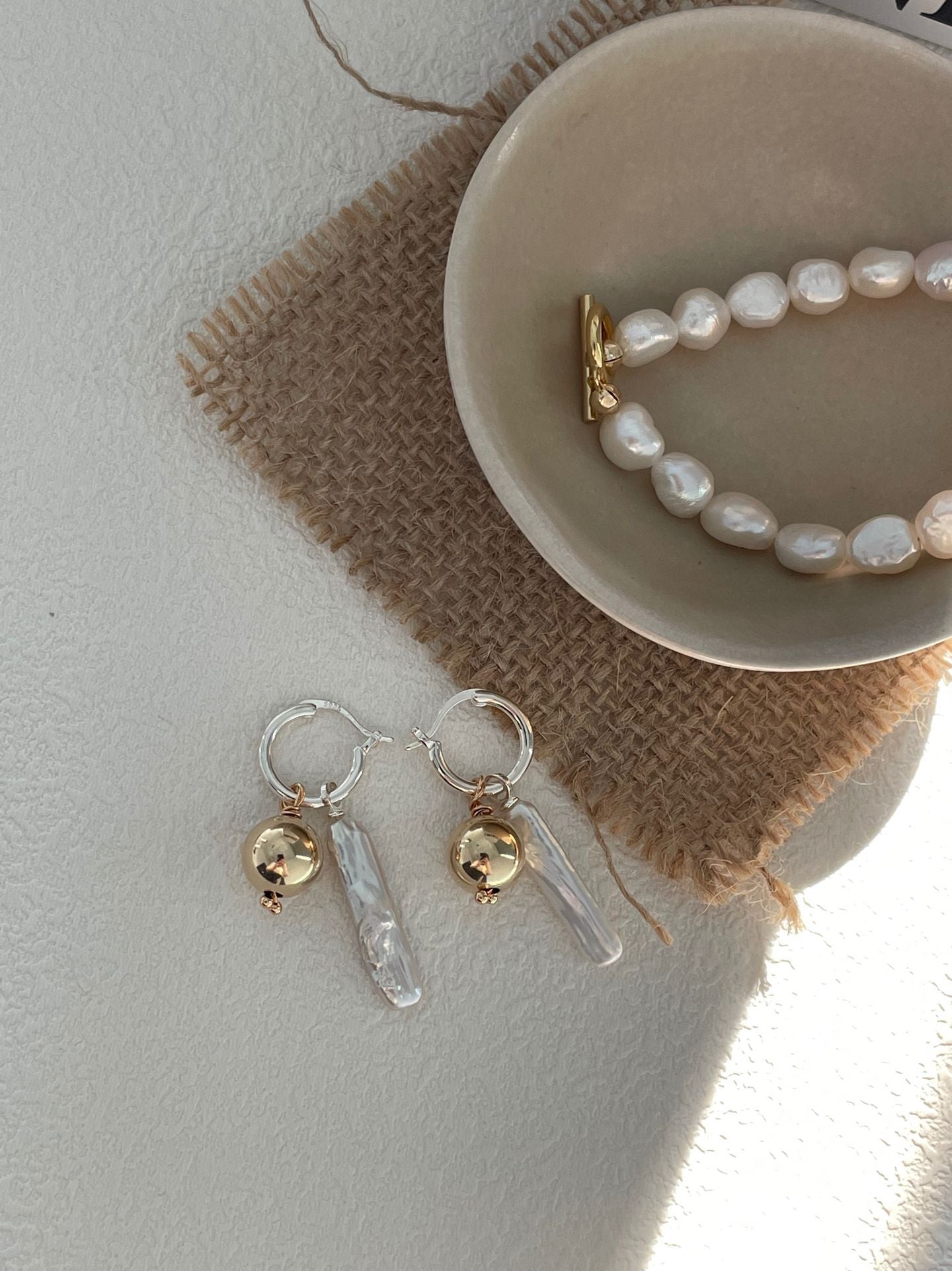Golden Sphere Baroque Pearl Earrings - Lustrous Round Drop Earrings
