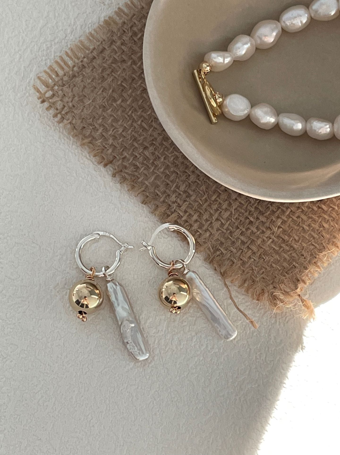 Golden Sphere Baroque Pearl Earrings - Lustrous Round Drop Earrings