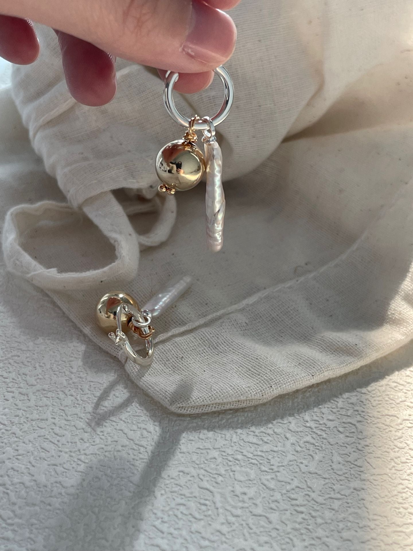 Golden Sphere Baroque Pearl Earrings - Lustrous Round Drop Earrings