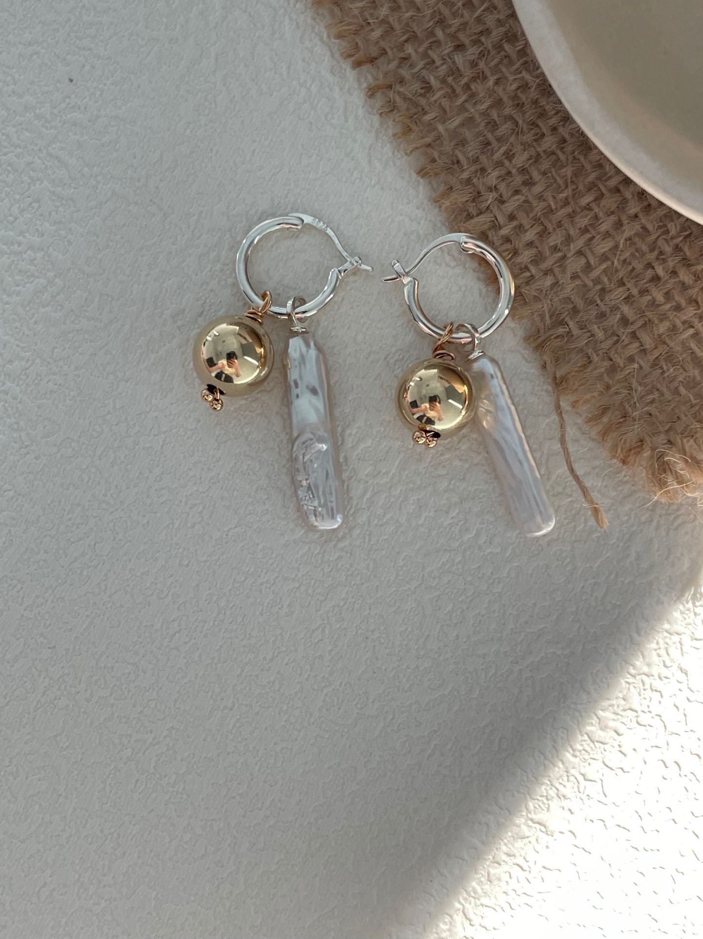 Golden Sphere Baroque Pearl Earrings - Lustrous Round Drop Earrings
