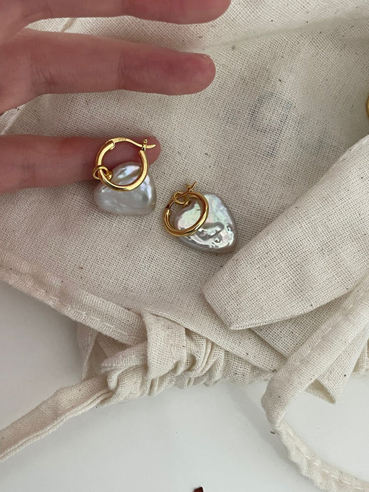 Large Heart Baroque Pearl Earrings - Romantic Statement Earrings