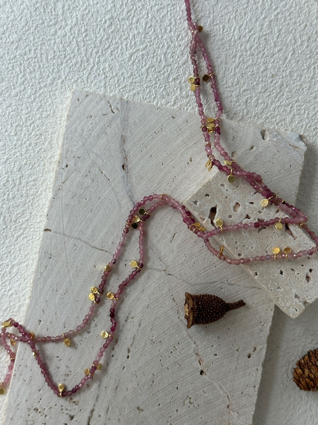 Pink Tourmaline Gold Long Chain